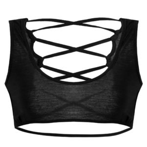 Black Round Neck Criss Cross Crop Vest