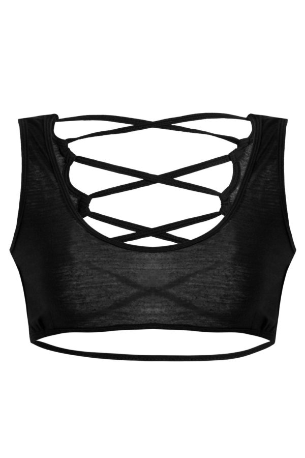 Black Round Neck Criss Cross Crop Vest