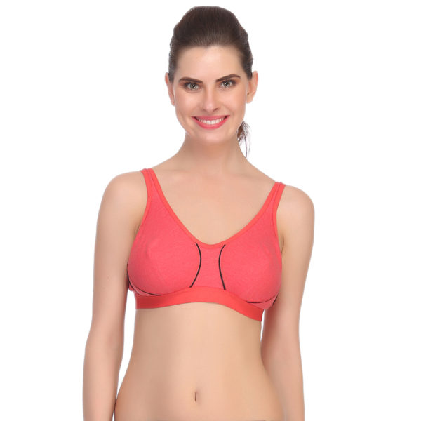 COTTON NON-PADDED WIREFREE SPORTS BRA - REDDISH PINK