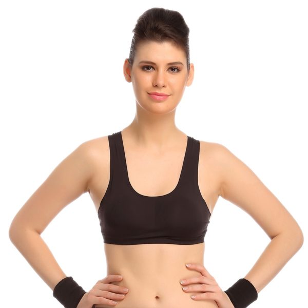 PADDED POLYAMIDE SPORTS BRA IN BLACK