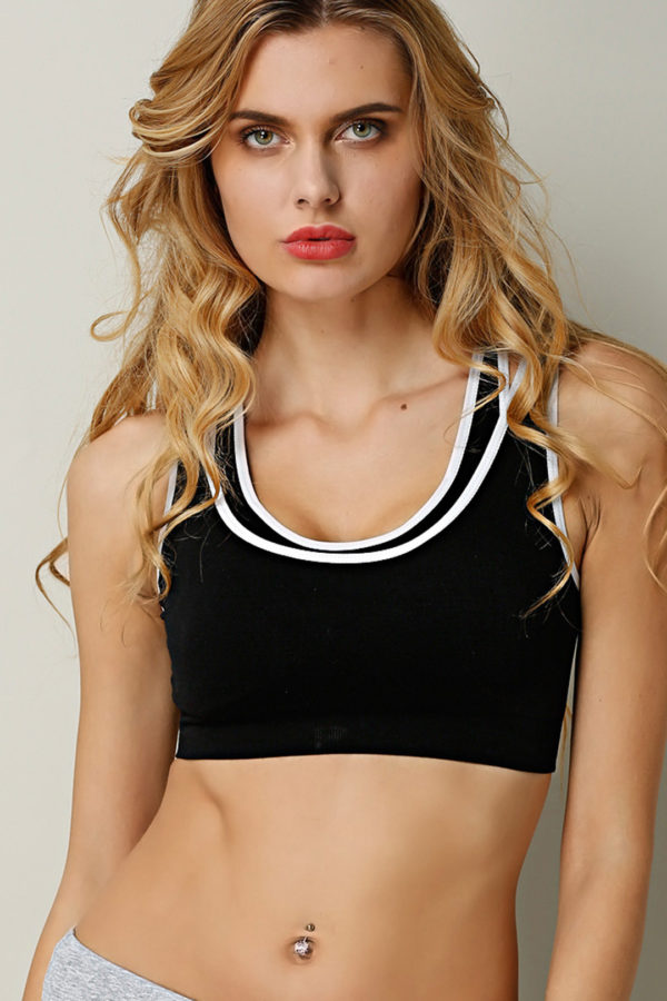 Black and White Two-in-one Round Neck Sports Cropped Vest